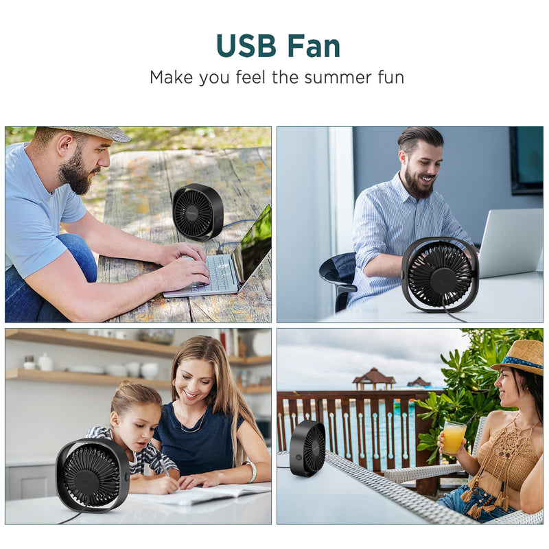 [Australia - AusPower] - EasyAcc USB Desk Fan, 3 Speeds USB Fan [Lower Noise USB Powered ONLY&Powerful Desk Fan] USB Portable Powered Fan, 360°Rotatable Personal Desktop Table Fan Travel Fan for Desk Home Bedroom Office Black 