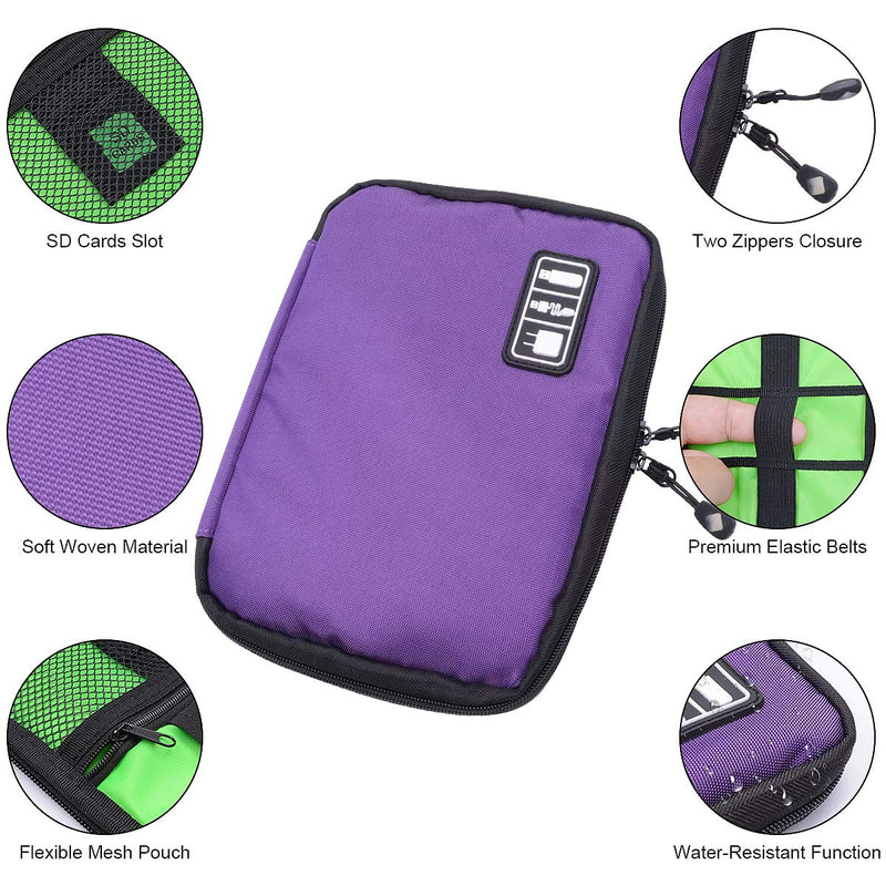 [Australia - AusPower] - iiteeology Smartwatch Accessories Organizer, Universal Electronics Accessories Travel Storage Bag for Watch Bands, Extra Pocket for Magsafe Charger, Cable, Headphone, USB, SD Cards, Purple 