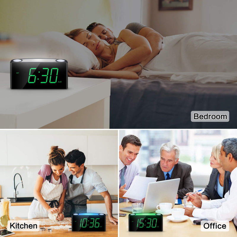 [Australia - AusPower] - Digital Alarm Clock for Bedroom, 7" Large LED Display Clock with Night Light, USB Phone Charger, Dimmer, Battery Backup, Easy to Set Extra Loud Bedside Clock for Heavy Sleeper Kid Senior Teen Boy Girl Green Digits 