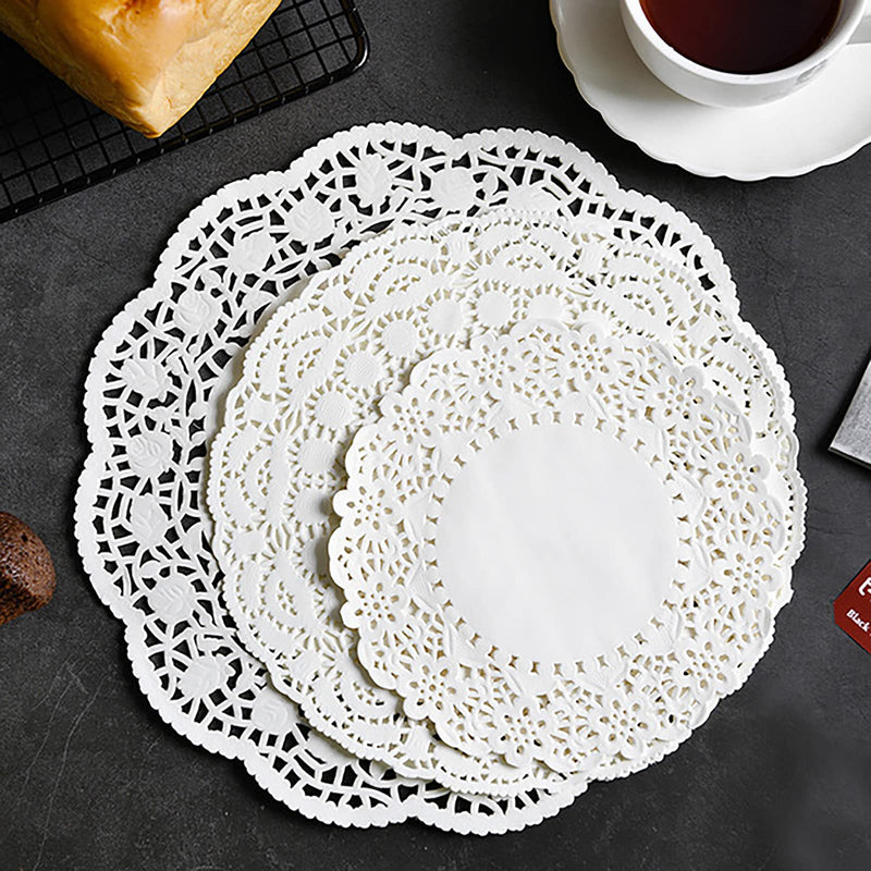 [Australia - AusPower] - Paper Doilies 7-1/2", WMDXF Round Lace Doilies Paper 100Pcs, Decorative Paper Placemats Bulk for Wedding Tableware Decoration Party, White 