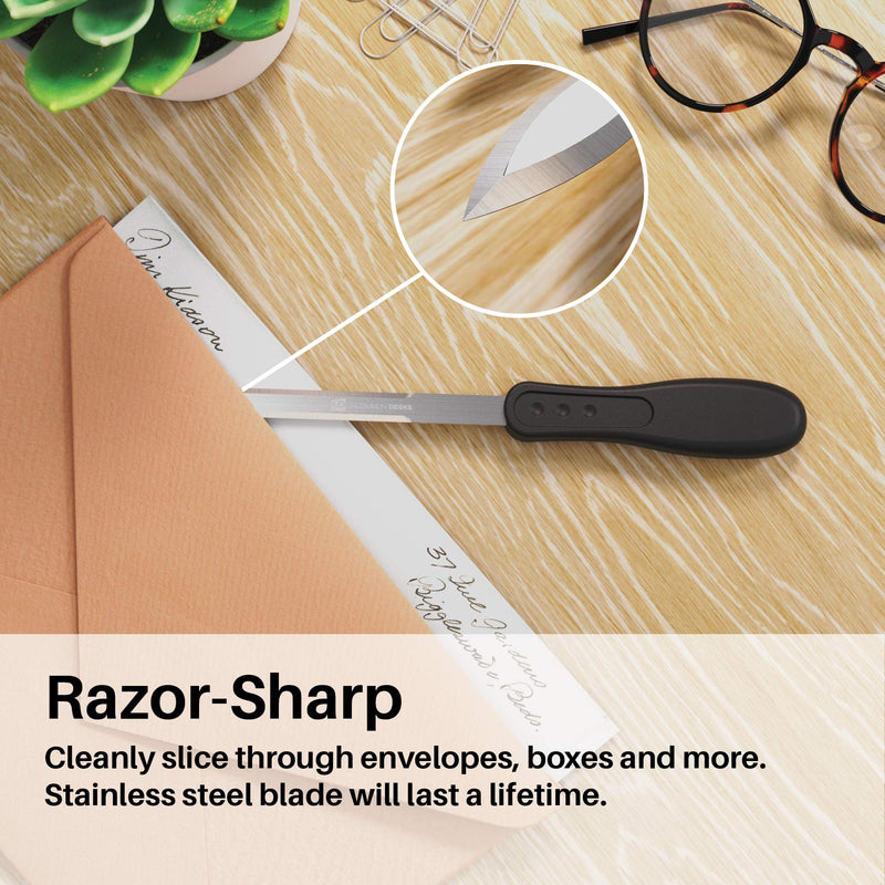 [Australia - AusPower] - Uncommon Desks Office Letter Opener - Multi-Pack, Stainless Steel Blade, Ergonomic Grip Handle (Black, 6 Pieces) 6 Pack Black 