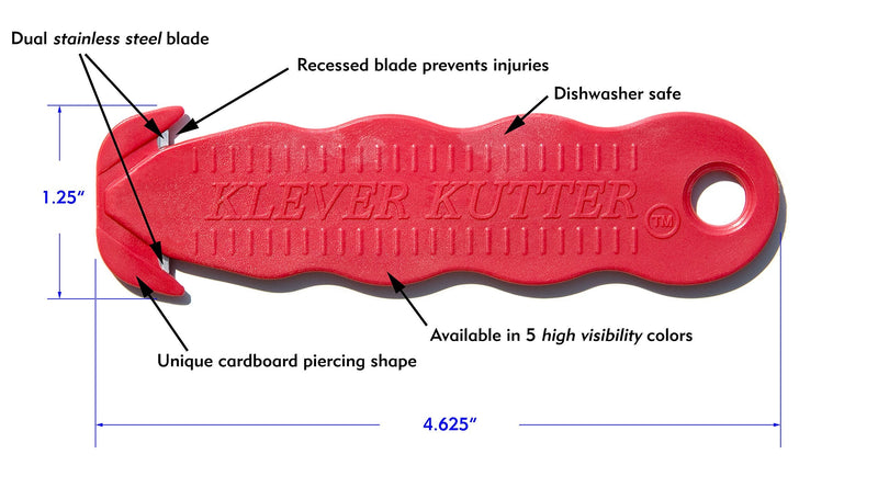 [Australia - AusPower] - Klever Innovations Cutter Stainless Steel Package Opener, Safety Utility Cutter Assorted Colors 5 pcs, KLEVER - 5/PACK MIX 