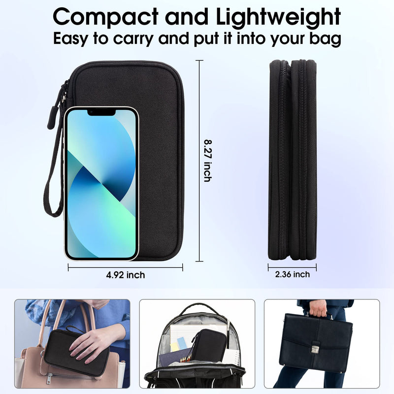 [Australia - AusPower] - Arae Electronic Organizer, Travel Cable Organizer, Double Layers Portable Waterproof Pouch, Electronic Accessories Storage Case for Cable, Cord, Charger, Phone, Earphone (Black) Black 