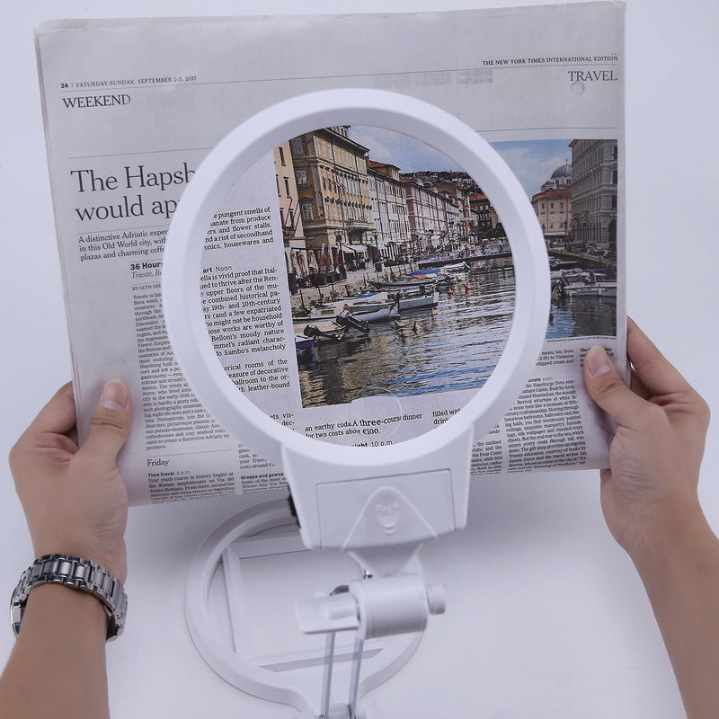 [Australia - AusPower] - Large Magnifier Folding & Hand held 2LED Light Lamp Jumbo 5.5 Inch Lens - Best Hands Free Magnifying Glass for Reading and Jewelry Design etc 