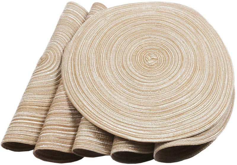 [Australia - AusPower] - SHACOS Round Braided Placemats Set of 6 Washable Round Placemats for Kitchen Table 15 inch Round Table Mats (Beige, 6) Beige 