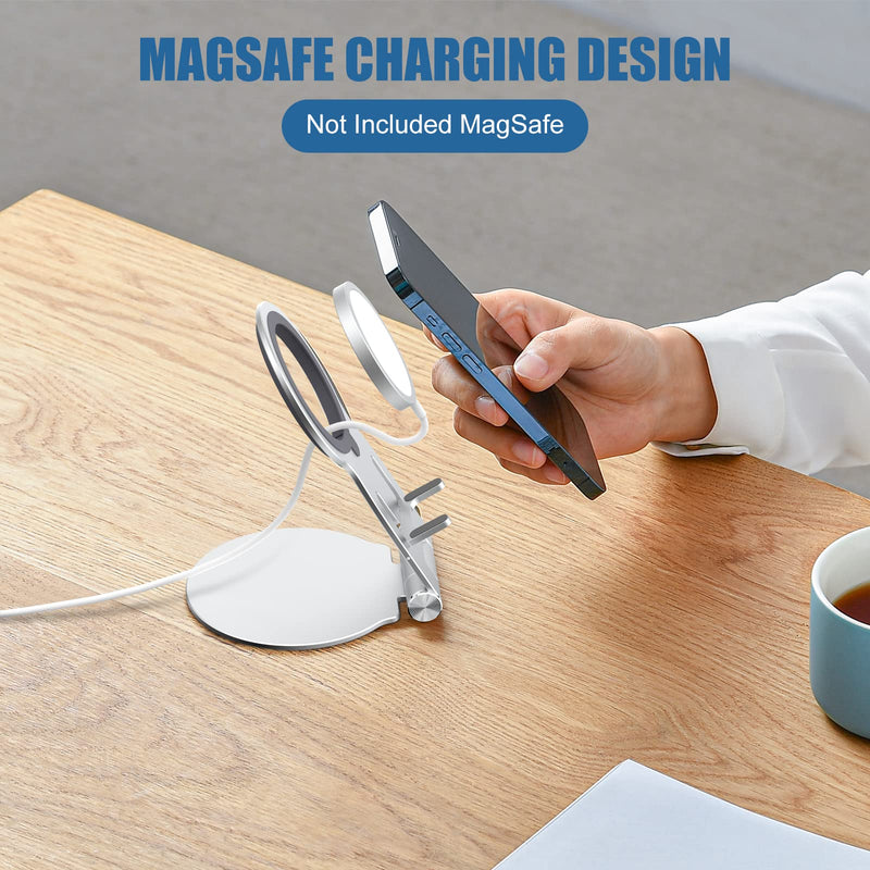 [Australia - AusPower] - Phone Stand for MagSafe Charger ,BENLANZHI Foldable Aluminum MagSafe Stand for Desk ,Magsafe Accessories Compatible with iPhone 13/12 Pro Max / Pro / Mini [Not Included MagSafe, Silver] 