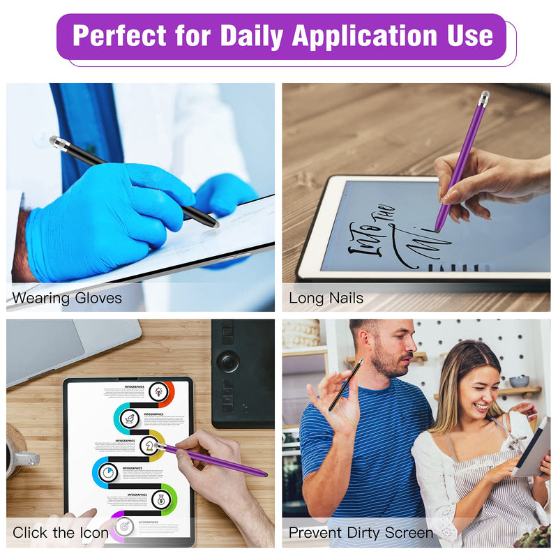 [Australia - AusPower] - Stylus Pens for Touch Screens,Granabol Sensitivity Capacitive Stylus 4 in 1 Touch Screen Pen with 8 Extra Replaceable Tips for iPhone iPad Tablets All Universal Touch Devices(2Pcs) (Black+Purple) 