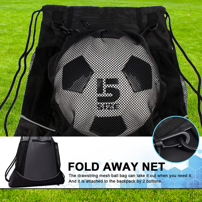 [Australia - AusPower] - KAEGREEL Drawstring Soccer Bag for Boys, Foldable Basketball Backpack Gym Bag Sackpack Sports Sack with Detachable Ball Mesh Bag for Volleyball Baseball Yoga, Grey 