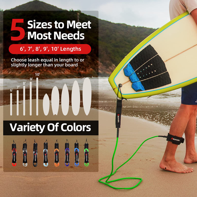[Australia - AusPower] - Abahub Premium Surfboard Leash, 6/7/8/9/10 ft, Straight Surf Board Leashes, 6/7mm Legrope Strap for Shortboard, Skimboard, Fishboard, Longboard, Paddleboard, SUP Replacement Leg Rope, 8 Colors black 6ft & 5.5mm 