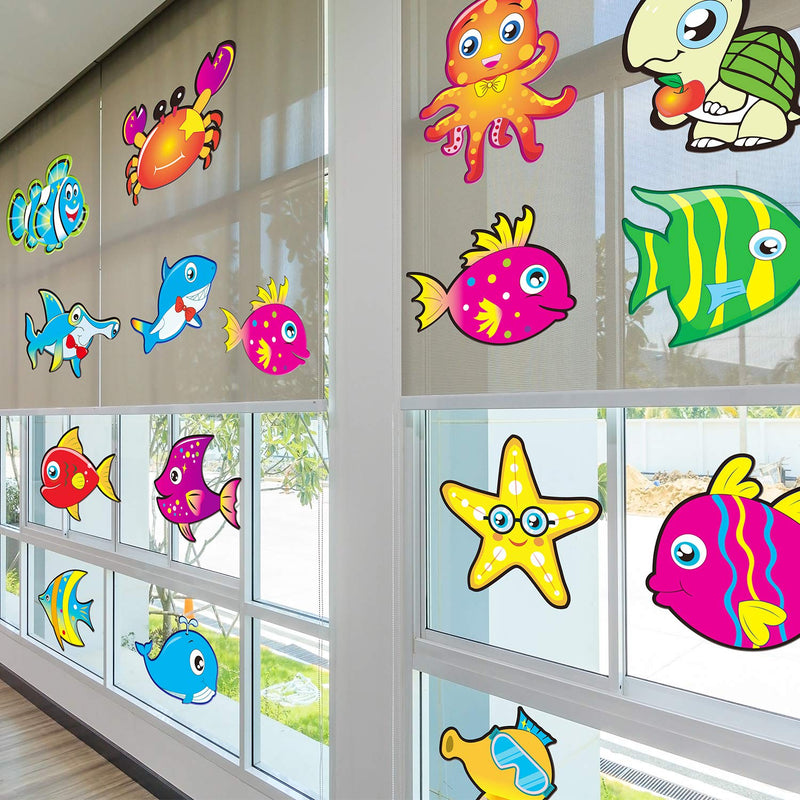 [Australia - AusPower] - 60 Pieces Sea Animals Cut-Outs Fish Classroom Accents Cutouts Ocean Themed Party Cutouts Classroom Decoration Cutouts with 120 Pieces Adhesive Dots for Classroom Bulletin Board 