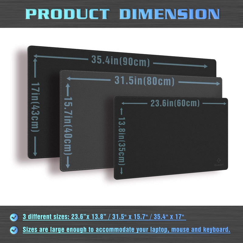 [Australia - AusPower] - Knodel Desk Mat, Dual-Sided Office Desk Pad, Mouse Pad, Waterproof Desk Mat for Desktop, Desk Pads & Blotters, PU Leather Desk Pad Protector (23.6" x 13.8", Black) Black/Black 23.6" x 13.8" 