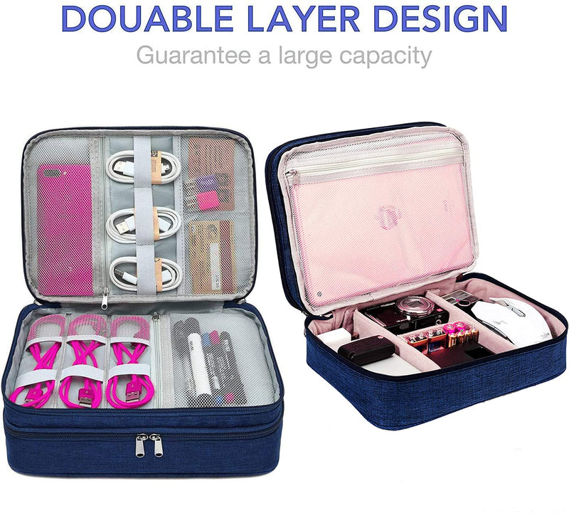 [Australia - AusPower] - Electronic Organizer Travel Universal Cable Organizer Electronics Accessories Cases for Cable, Charger, Phone, USB, SD Card,1Pack Blue Triple Layer /11.02" x 8.27" x 3.94" 