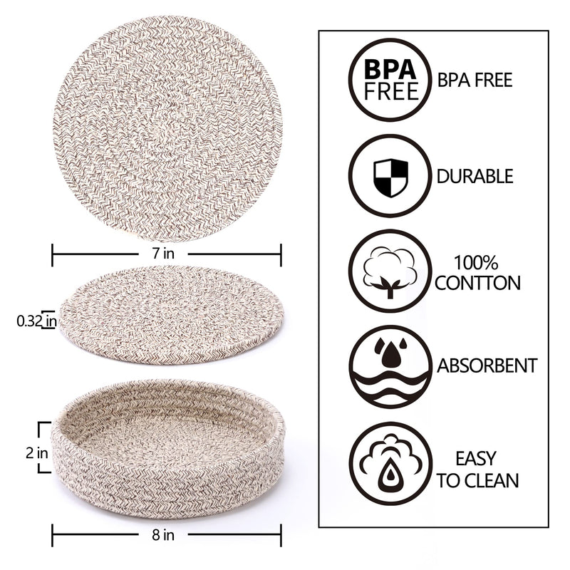 [Australia - AusPower] - Pot Holders Trivets Set 4 Pcs and Kitchen Storage Basket 1 Pack, Cotton Trivet Mat 7 Inchs for Hot Pots and Pans, Potholders for Hot Dishes, Table Countertop Protector Hot Pads Heat Resistant (Brown) Brown 