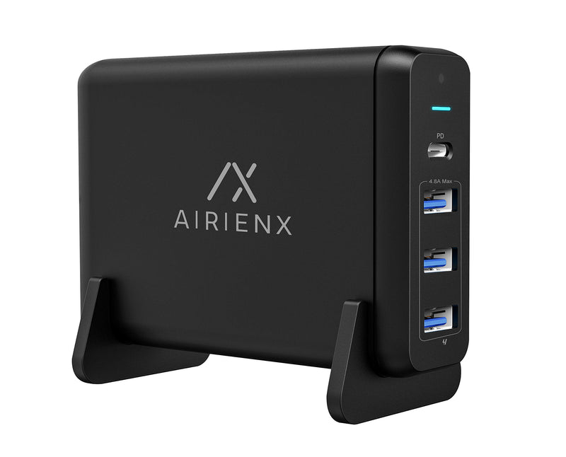 [Australia - AusPower] - AirienX 75W 4-Port Wall Charging Hub, USB and Type-C Power Delivery 3.0 5V/4.8A Desktop Charger Compatible with MacBook, iPad, iPad Pro, S8 S9, iPhone X XS XR 8 7 6, and More - Black 