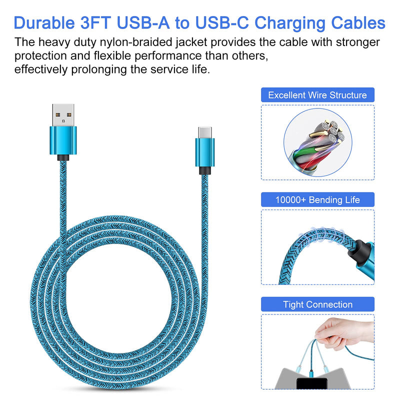 [Australia - AusPower] - USB C Charging Cable, Type C Android Phone Charging Cord 2PC 3FT Charger Cable Compatible with OnePlus Nord N200 5G,N10,9,Samsung Galaxy S21,Z Flip 3 Blue 