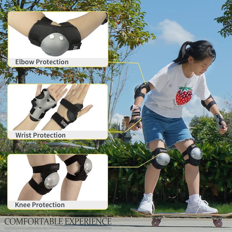[Australia - AusPower] - Haomaomao Kids/Youth Knee Pad Elbow Pads Wrist Guards Protective Gear Set,for Roller Skates Skating Skatings Cycling BMX Bike Skateboard Inline Scooter Riding Aldult Limit Sports Protective Device Black Small 