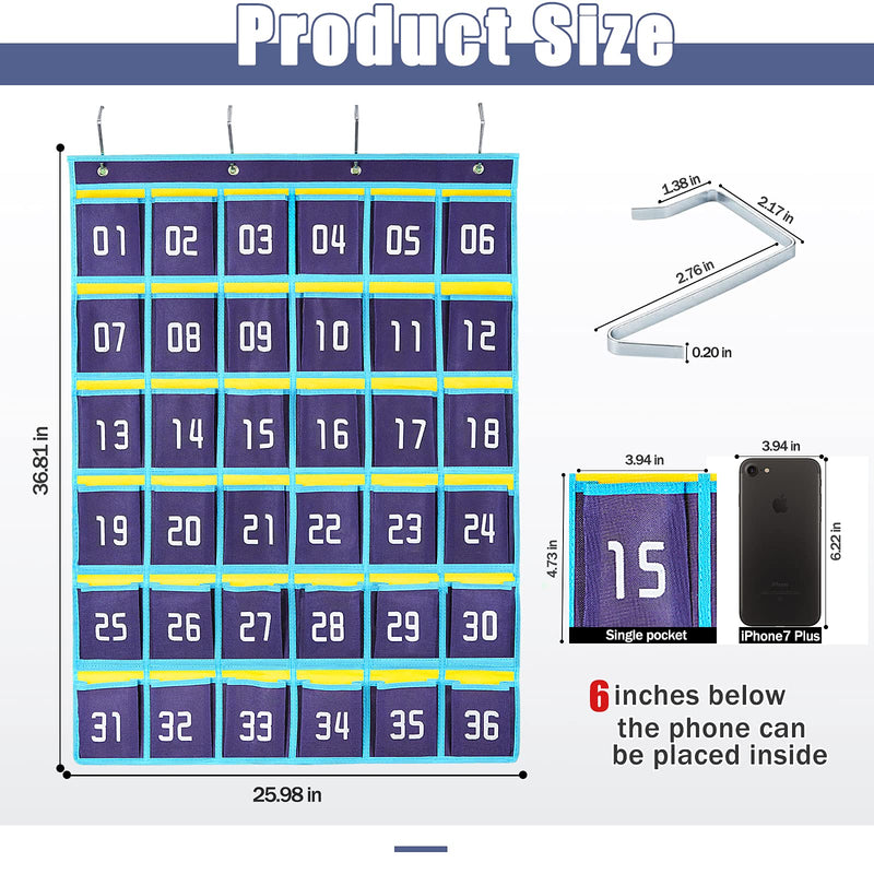 [Australia - AusPower] - Loghot Numbered Classroom Sundries Closet Pocket Chart for Cell Phones Holder Wall Door Hanging Organizer (36 Pockets Blue) 36 Pockets Blue 