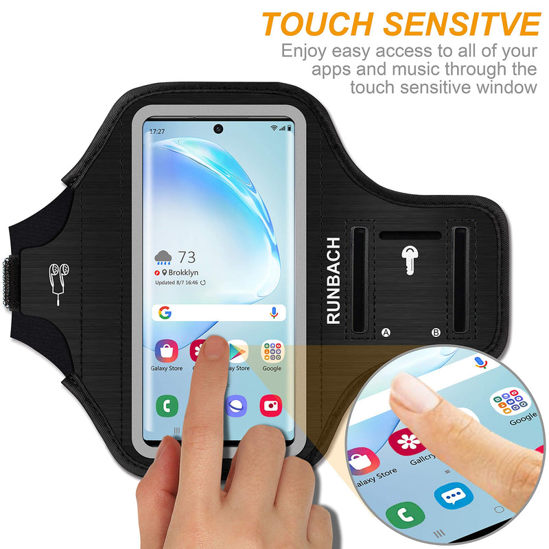 [Australia - AusPower] - Galaxy Note 20/10/10+ Armband,RUNBACH Sweatproof Running Exercise Cellphone Bag with Fingerprint Touch/Key Holder and Card Slot for Samsung Galaxy Note 20/10/10+ (Black) Black 