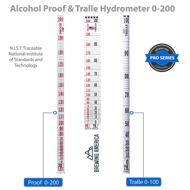 [Australia - AusPower] - American-Made Alcohol Hydrometer Tester 0-200 Proof & Tralle Pro Series Traceable - Distilling Moonshine Alcoholmeter for Proofing Distilled Spirits 