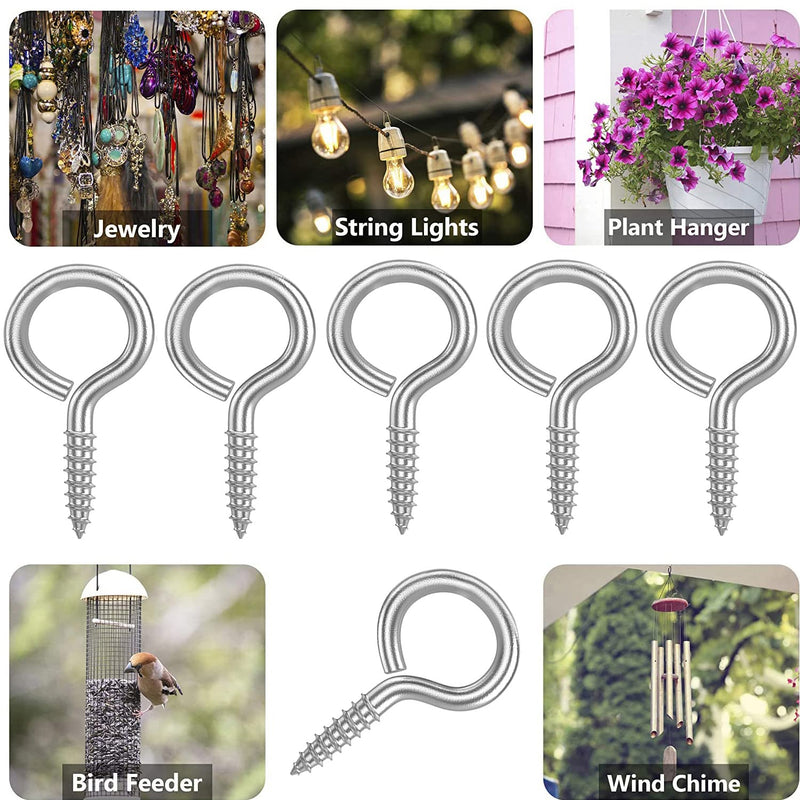 [Australia - AusPower] - 120 Pcs 1 Inch Metal Screw Eyes Hook Self Tapping Screw in Eye Hooks Ring for Indoor & Outdoor Hanging, Lifting and Securing Cables, Wires Etc Small Items, Silver 