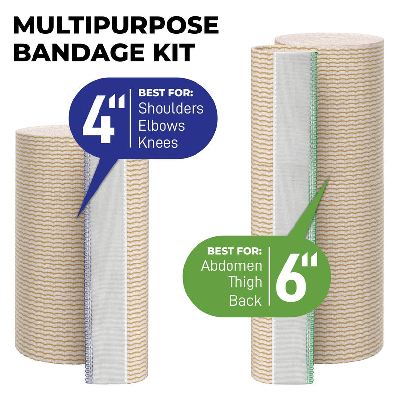 [Australia - AusPower] - Premium Elastic Bandage Wrap - (Pack of 4) - Cotton Latex Free Compression Bandage Wrap - 4” & 6” Self-Closing - Washable & Reusable Adhesive 4pk 