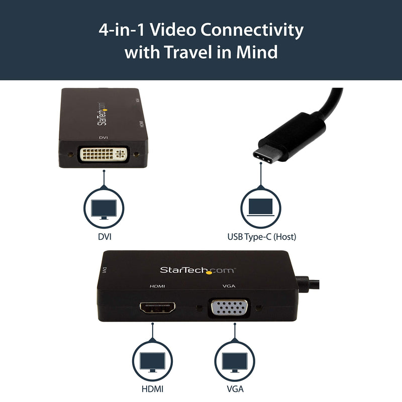 [Australia - AusPower] - StarTech.com 4K USB C to HDMI, VGA & DVI Multi Port Video Display Adapter for Mac / Windows Laptop & Monitor (CDPVGDVHDBP) Black 