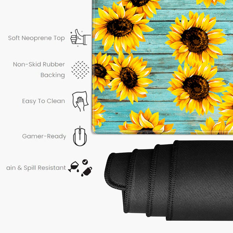 [Australia - AusPower] - Keyboard Wrist Rest and Desk Mats On Top of Desks- Sunflower Desk Pad Wrist Rests for Keyboard and Mouse 31.5" x 15.75" Large Mouse Pad XXL Desk Organization Decor for Women Office Sunflower Teal 