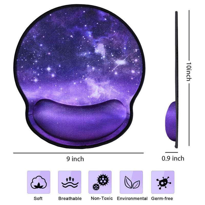 [Australia - AusPower] - Mouse Pads with Wrist Support,Ergonomic Mouse Pad for Women,Wrist Rest Mouse Pad for Laptop Computers,Non Slip Memory Foam Mousepad Stitched Edges,Home Working Office ,Purple Starry Sky Purple Dream Starry Sky 