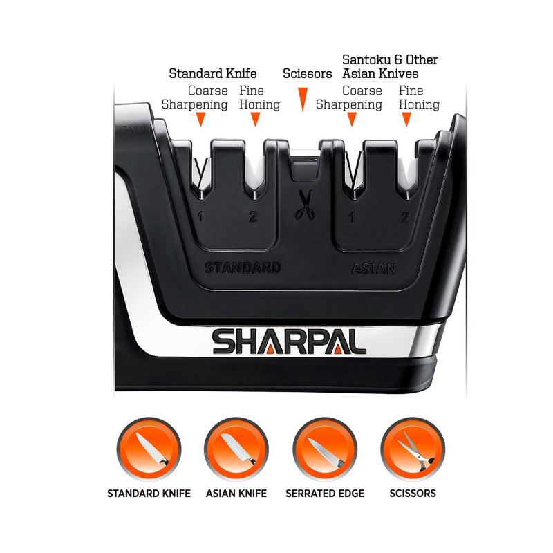 [Australia - AusPower] - SHARPAL 104N Professional 5-in-1 Kitchen Chef Knife & Scissors Sharpener, Sharpening Tool for Straight & Serrated Knives, Repair and Hone both Euro/American and Asian Knife, Fast Sharpen Scissor 