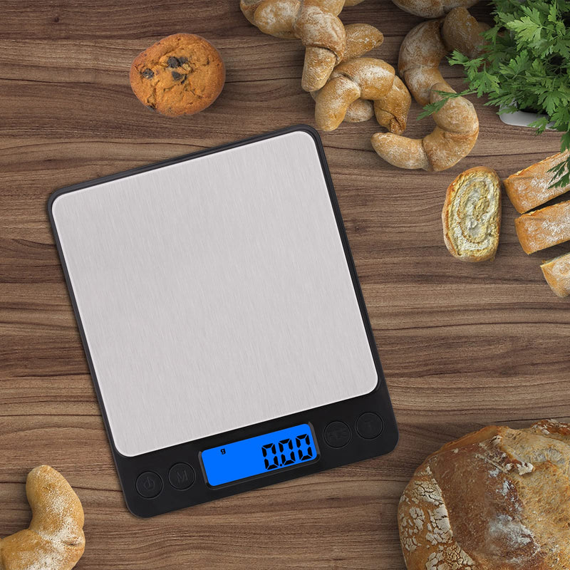 [Australia - AusPower] - XINBAOHONG Rechargeable USB Digital Kitchen Scale 500g/ 0.01g, Pocket Jewelry Scale, Cooking Food Scale with 2 Trays, LCD, 6 Units, Tare, PCS Function 