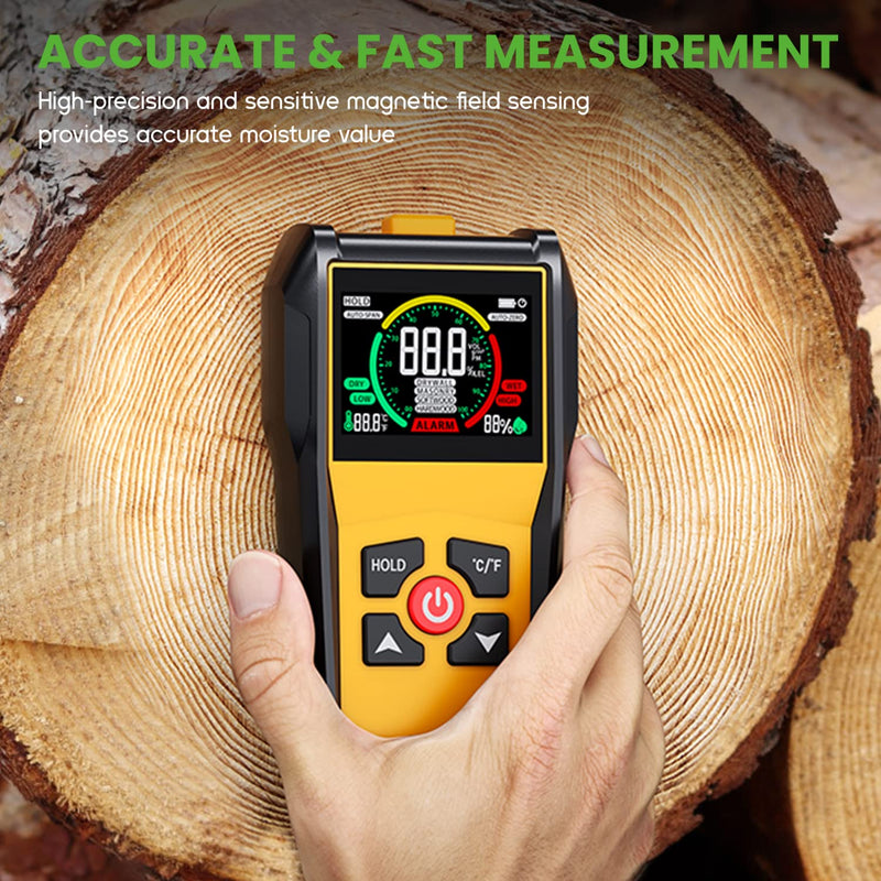 [Australia - AusPower] - Pinless Wood Moisture Meter - 4 IN 1 Upgraded Inductive Pinless Moisture Meter for Wood, Pinless-Type Digital Moisture Detector Non-Destructive Moisture Detection in Drywall, Firewood, and Masonry 