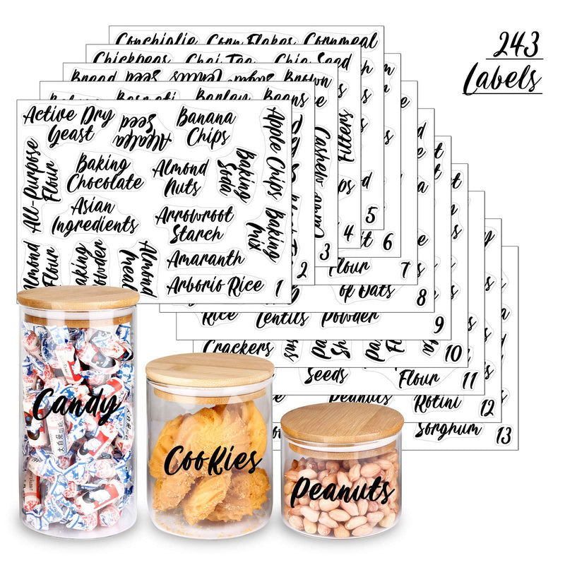 SWOMMOLY 243 Cursive Pantry Labels Set. Water Resistant Food Pantry