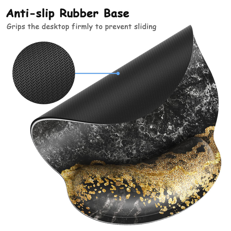 [Australia - AusPower] - Atufsuat Ergonomic Mouse Pad with Wrist Support, Marble Memory Foam Rest Pads, Cute Computer Laptop Office Accessories Decor, Pain Relief Mousepad for Gaming Work Men Women, Black Gold Marble 