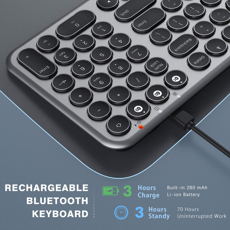 [Australia - AusPower] - Multi-Device Bluetooth Keyboard, Compact Rechargeable Wireless Bluetooth Keyboard with Round Keycaps for Laptop, Tablet, Smartphone, Windows/Mac OS/Android/iOS 