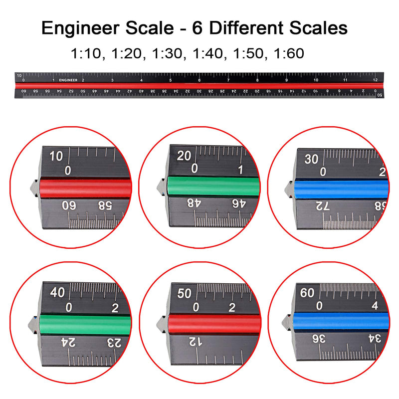 [Australia - AusPower] - OwnMy 3 Pack 12 Inch Solid Aluminum Triangular Architect Scale Ruler Set, 3-Colors-Groove Architectural and Engineer Scale Metal Ruler Set, Clear Scales Drafting Rulers for Engineer Blueprint Project Imperial Scale 
