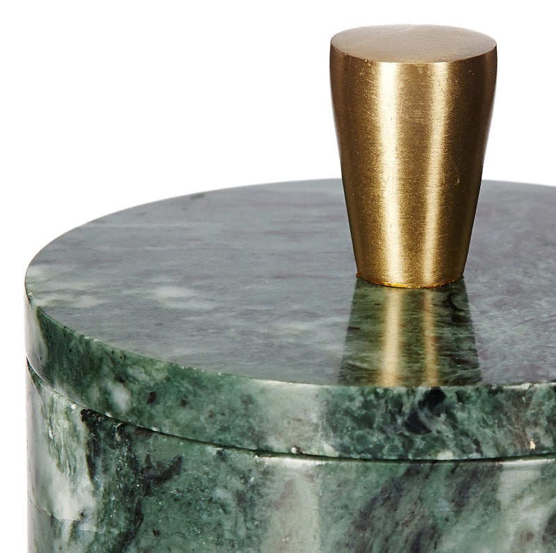 [Australia - AusPower] - Queenza Salt Cellar with Lid - Green Marble Salt Cellar with Premium Brass Knob - 3 Inch Salt Container for Kosher Salt Storage - Easy To Pinch Pots For Salt And Pepper - Marble Box Of Spices 