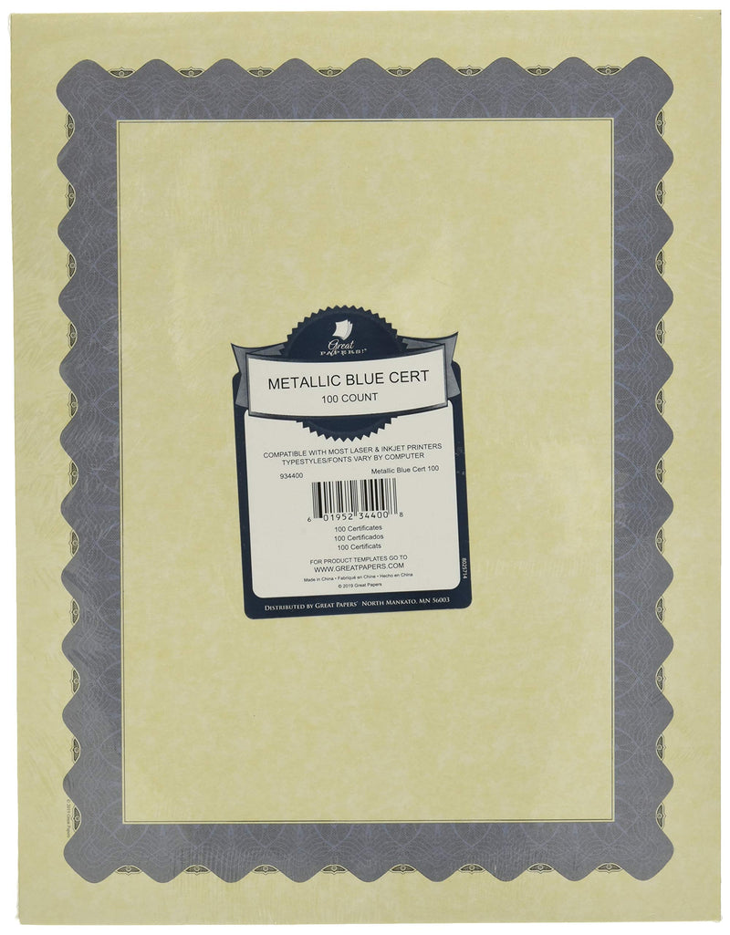 [Australia - AusPower] - Great Papers! Metallic Blue Border Certificate, 8.5"x 11", 100 Count (934400) 