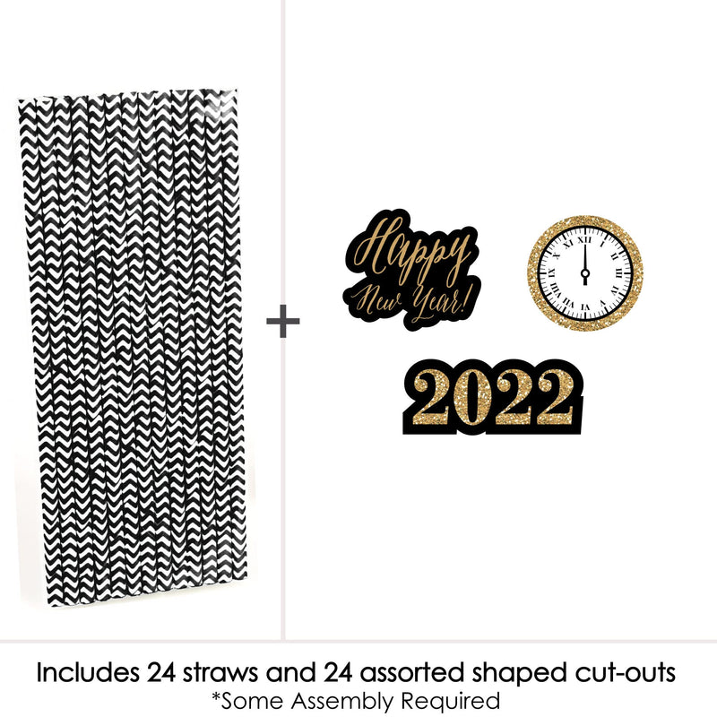 [Australia - AusPower] - Big Dot of Happiness New Year's Eve - Gold Paper Straw Decor - 2022 New Years Eve Party Striped Decorative Straws - Set of 24 