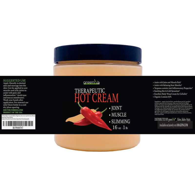 [Australia - AusPower] - GreenIVe - Hot Cream - Soothing Massage Lotion Cream - Hot & Cold Sensation (16 Ounce Jar) 1 Pound (Pack of 1) 