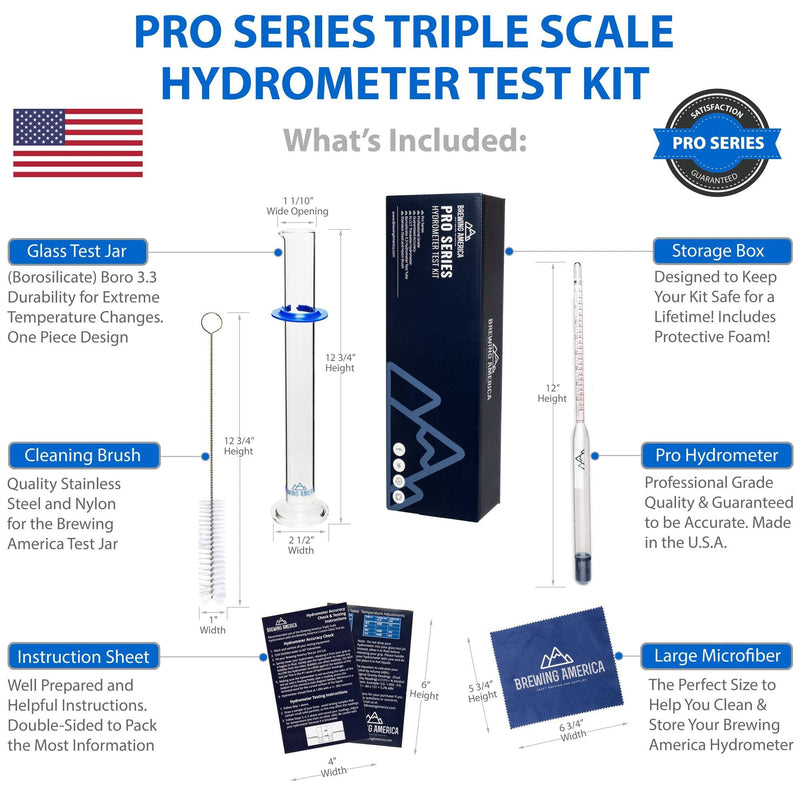 [Australia - AusPower] - Brewing Hydrometer Alcohol Tester Kit: Beer & Wine American-Made Specific Gravity ABV Test Pro Series Traceable & Borosilicate Glass Test Tube Jar & Brush 