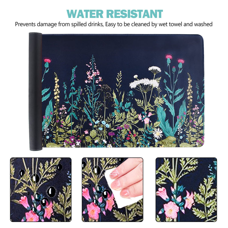 [Australia - AusPower] - AIMSA Extended Gaming Mouse Pad, XL Large Keyboard Mouse Mat Desk Pad with Stitched Edges, Durable Non-Slip Base Mousepad for Home Office Work, 35x15.7inch ,Flowers Plants Flowers Plants 