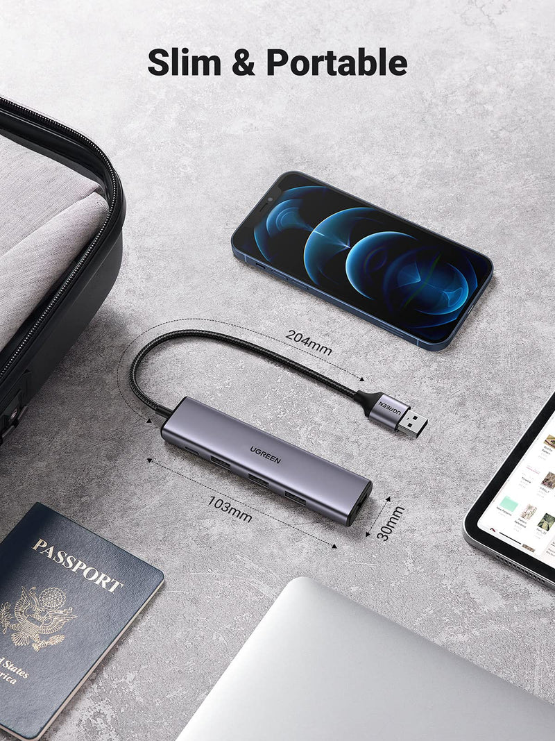 [Australia - AusPower] - UGREEN USB Hub, Aluminum 4-Port USB 3.0 Hub with Powered Support Output for High Power Equipment, USB Port Splitter for Laptop,iMac, MacBook, Surface Pro, Dell, PS4, Flash Drive, Mobile HDD 
