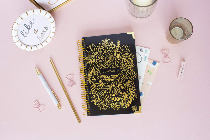 [Australia - AusPower] - bloom daily planners New Hardcover Contacts Address & Password Book - Alphabetical Organizer with Tabs - 6” x 8.25" - Black & Gold Embroidery 