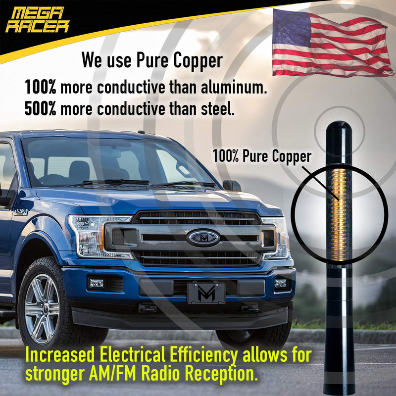 [Australia - AusPower] - Mega Racer 5” Black Carbon Fiber Antenna for Car, Truck, SUV - AM/FM Radio Reception, 6061 Solid Aluminum, Anti-Theft Design, Car Wash Safe, Universal Antenna Replacement, 1 Piece 