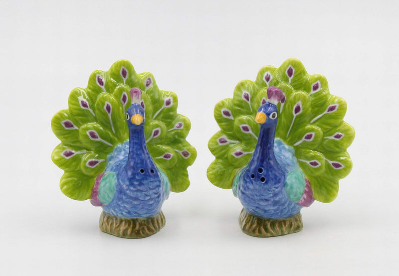 [Australia - AusPower] - Cosmos Gifts Fine Porcelain Exotic Peacock Salt & Pepper Shakers, 3-1/8" H Salt and Pepper Set, Multicolored 