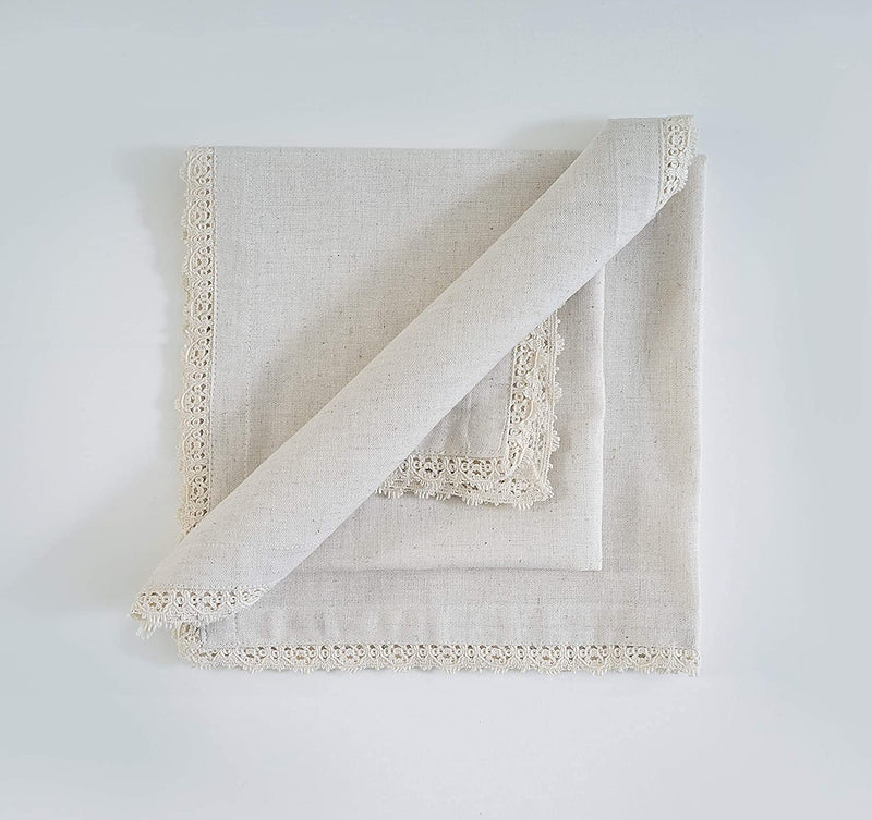 [Australia - AusPower] - Dinner Cloth Napkins in Cotton Linen Fabric, 12 Pk, 12X12 INCH, White, Premium Quality, Mitered Corners for Every Day Use Napkins are Pre Shrunk and Good Absorbency Lace Ivory 12X12 