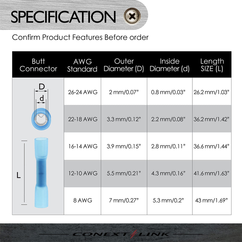 [Australia - AusPower] - Conext Link BCHS-B25 Heat Shrink Butt Connector 25 Pack (16-14 Gauge Blue) 16-14 Gauge Blue 