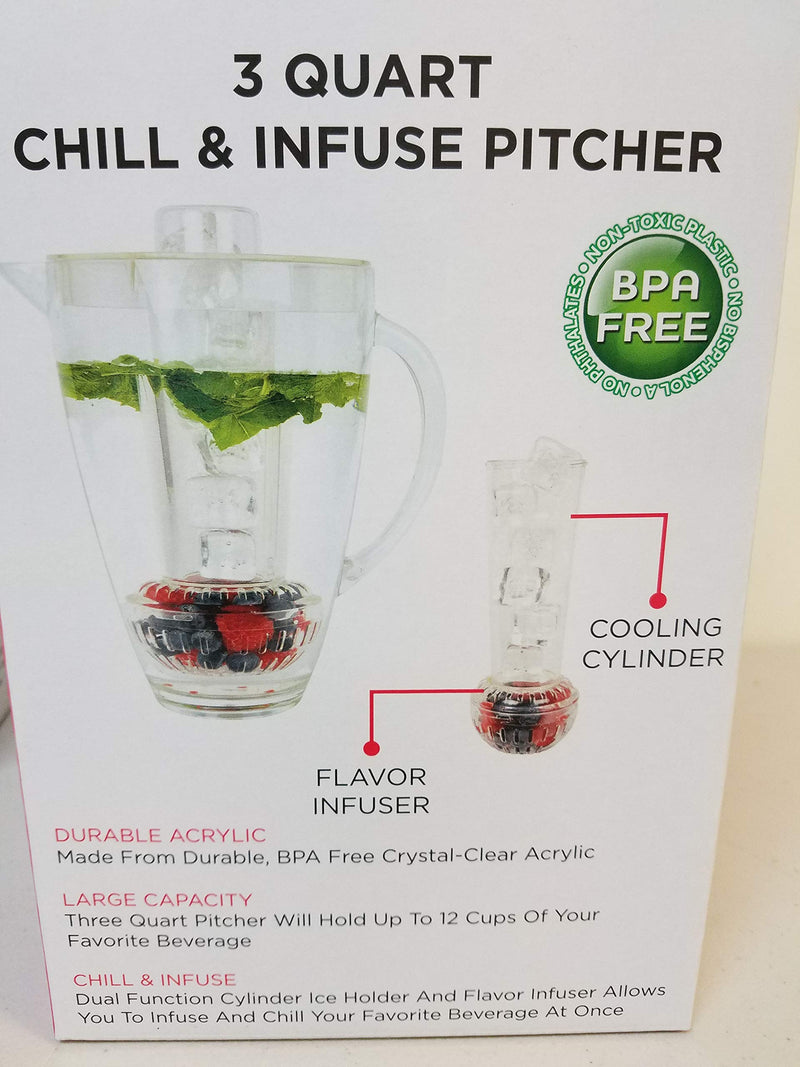 [Australia - AusPower] - Acrylic Pitcher Chill & Infusing BPA Free with Lid & Handle - Non Toxic - Fruit Infuser with Ice Chilling Chamber - For All Year Round Beverages - 3 Quart (96 0z.) (1) 1 