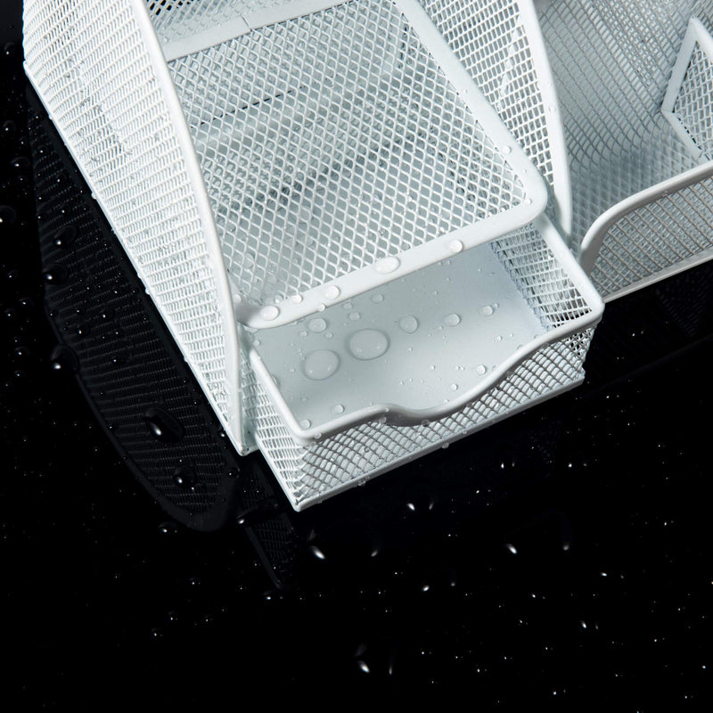 [Australia - AusPower] - VANRA Office Supply Caddy Metal Mesh Desktop Supplies Organizer School Supply Holder Stuff Storage Organizer 6 Compartments with Drawer (White) White 