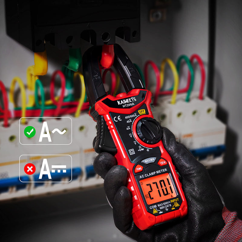 [Australia - AusPower] - KAIWEETS HT206A Clamp Meter Multimeter TRMS 4000 Counts, Auto-ranging Amp Voltage Tester with Backlight, Measures AC Current, AC/DC Voltage, Capacitance, Resistance, Diodes, Continuity 